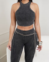Acid Wash Ribbed Pant Set